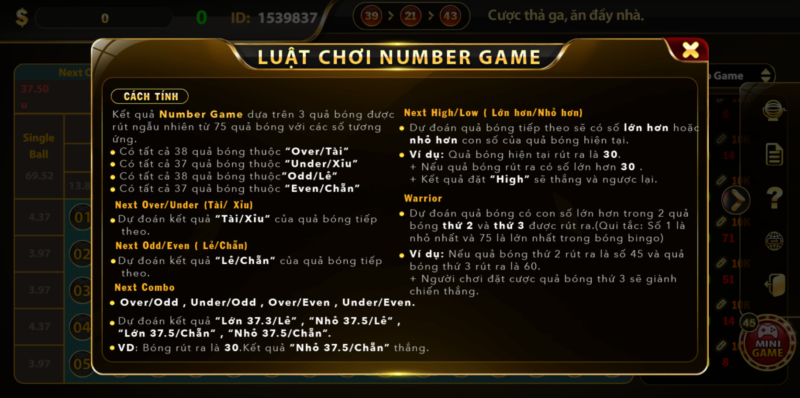 Những cửa cược tại Numbers Game