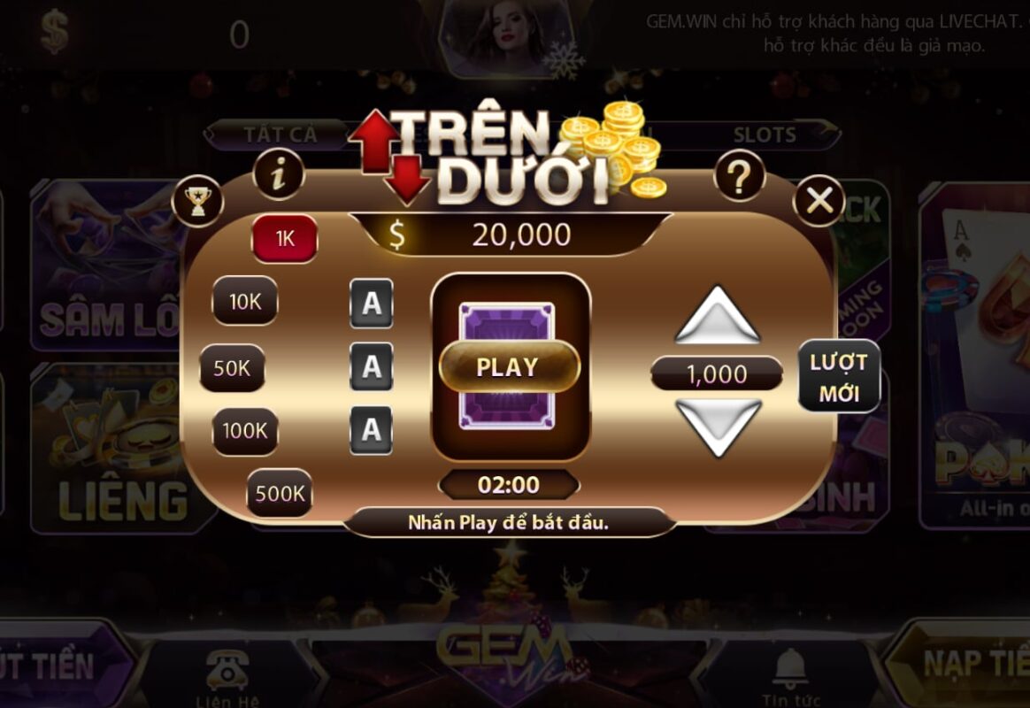 Trên Dưới Gemwin – Trò chơi đổi thưởng hấp dẫn, dễ chơi và dễ thắng